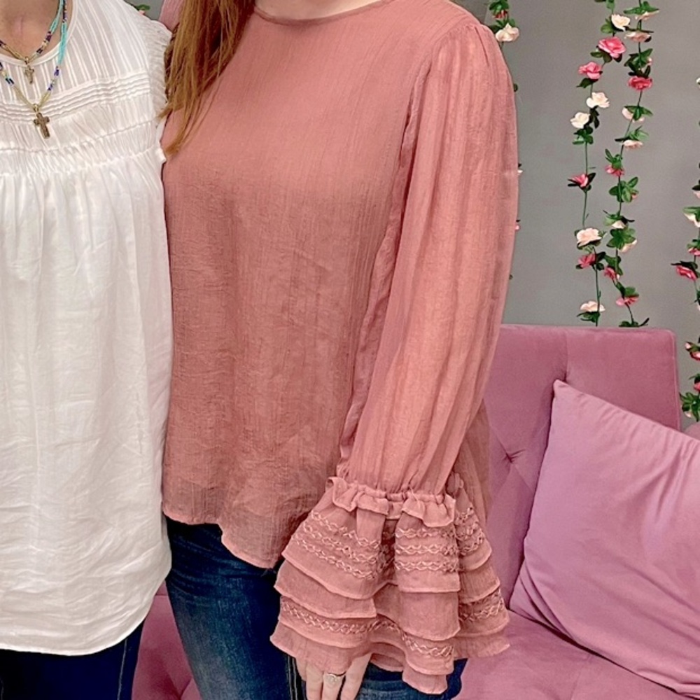 Stellah Sheer Mauve Bell Sleeve Blouse Top